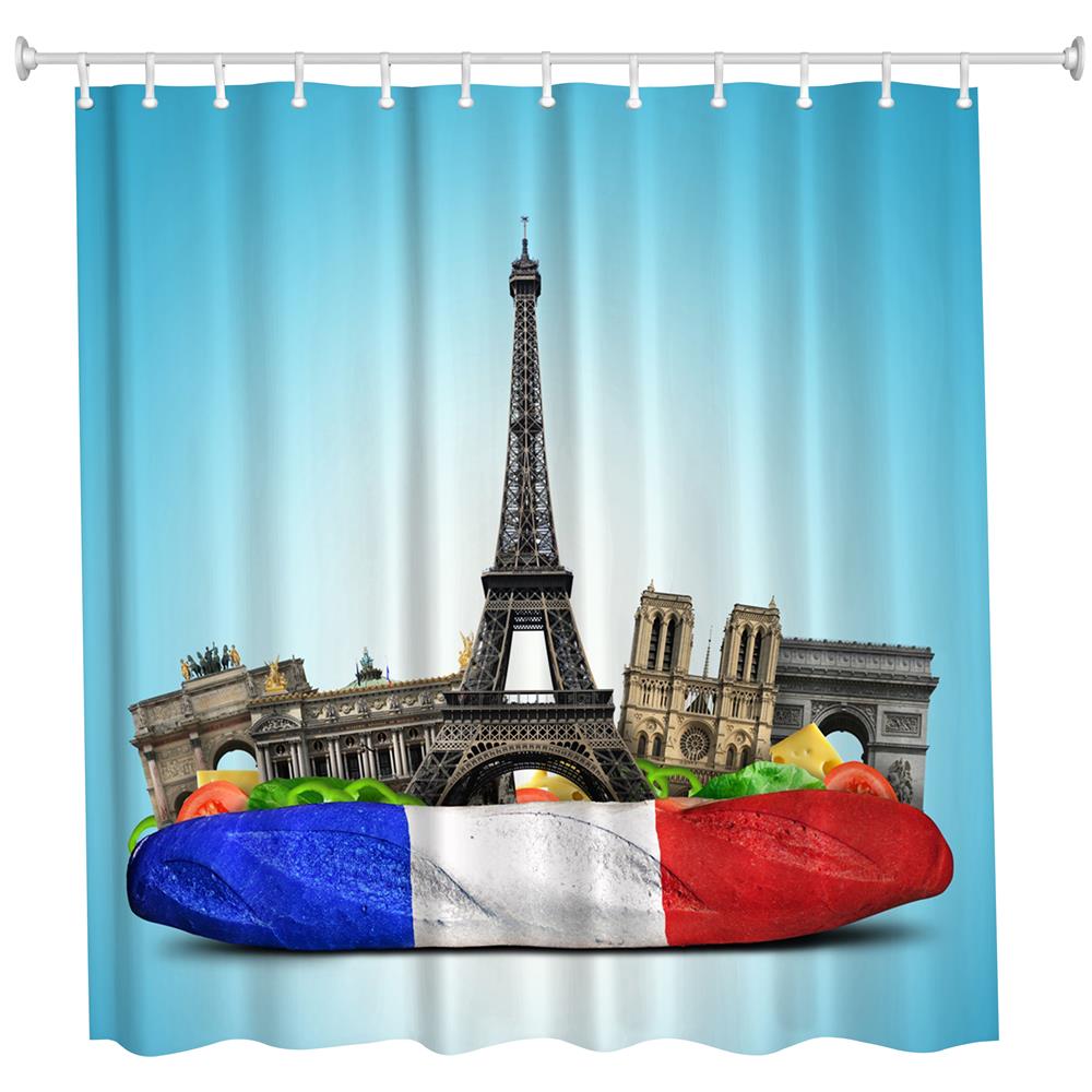 French Feeling Polyester Shower Curtain Bathroom Curtain High Definition 3D Printing Water-Proof