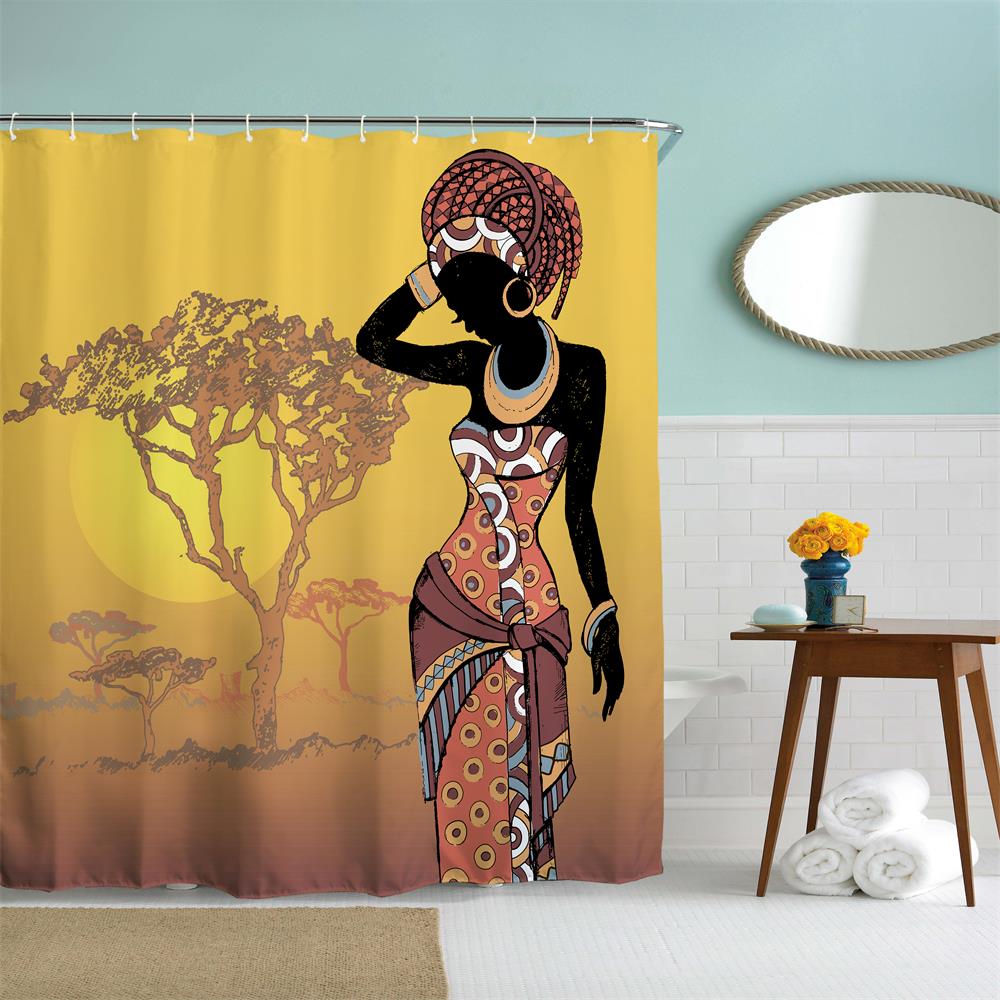 The Woman in Sunset Polyester Shower Curtain Bathroom Curtain High Definition 3D Printing Water-Proof