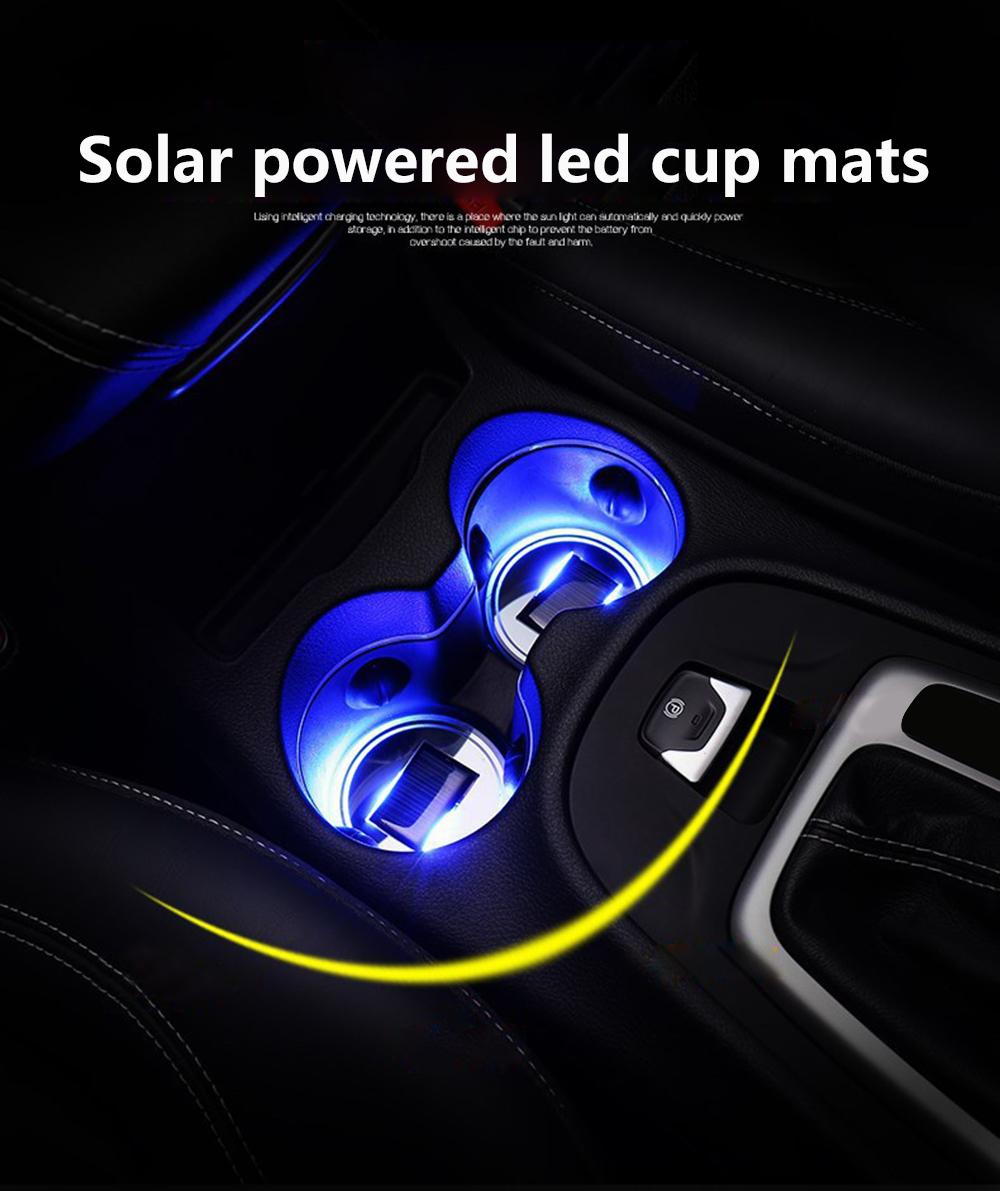 BRELONG Solar Powered LED Cup Mats Car shiny coasters 6.8cm 2PCS