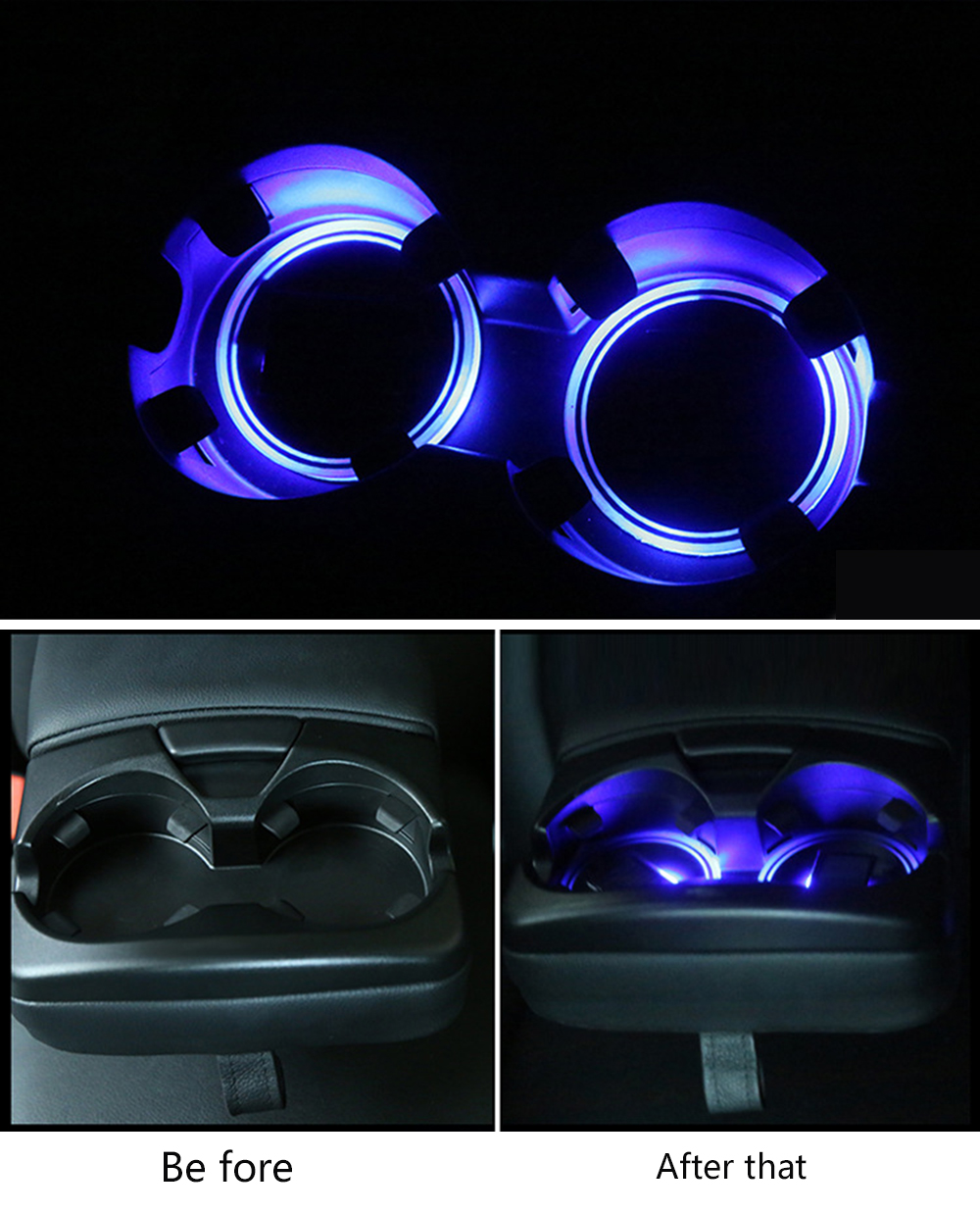 BRELONG Solar Powered LED Cup Mats Car shiny coasters 6.8cm 2PCS