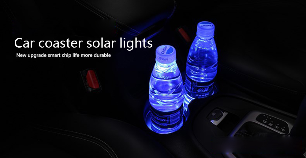 BRELONG Solar Powered LED Cup Mats Car shiny coasters 7.2cm 2PCS