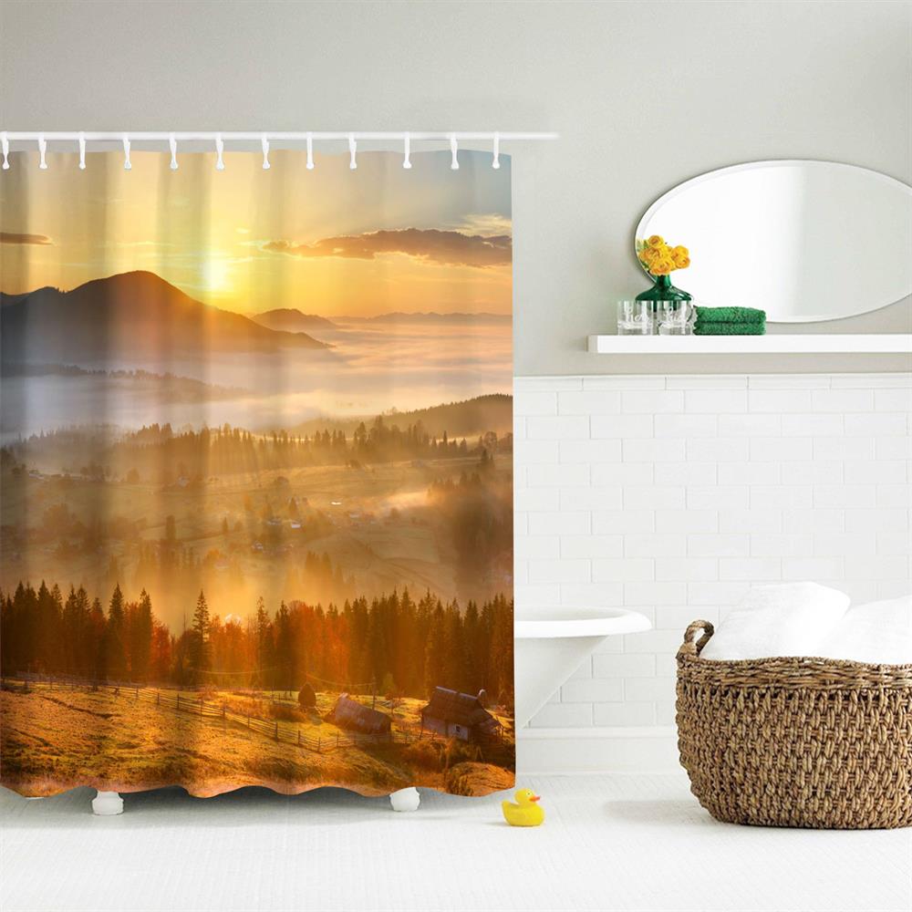 The Sun Shines Polyester Shower Curtain Bathroom Curtain High Definition 3D Printing Water-Proof
