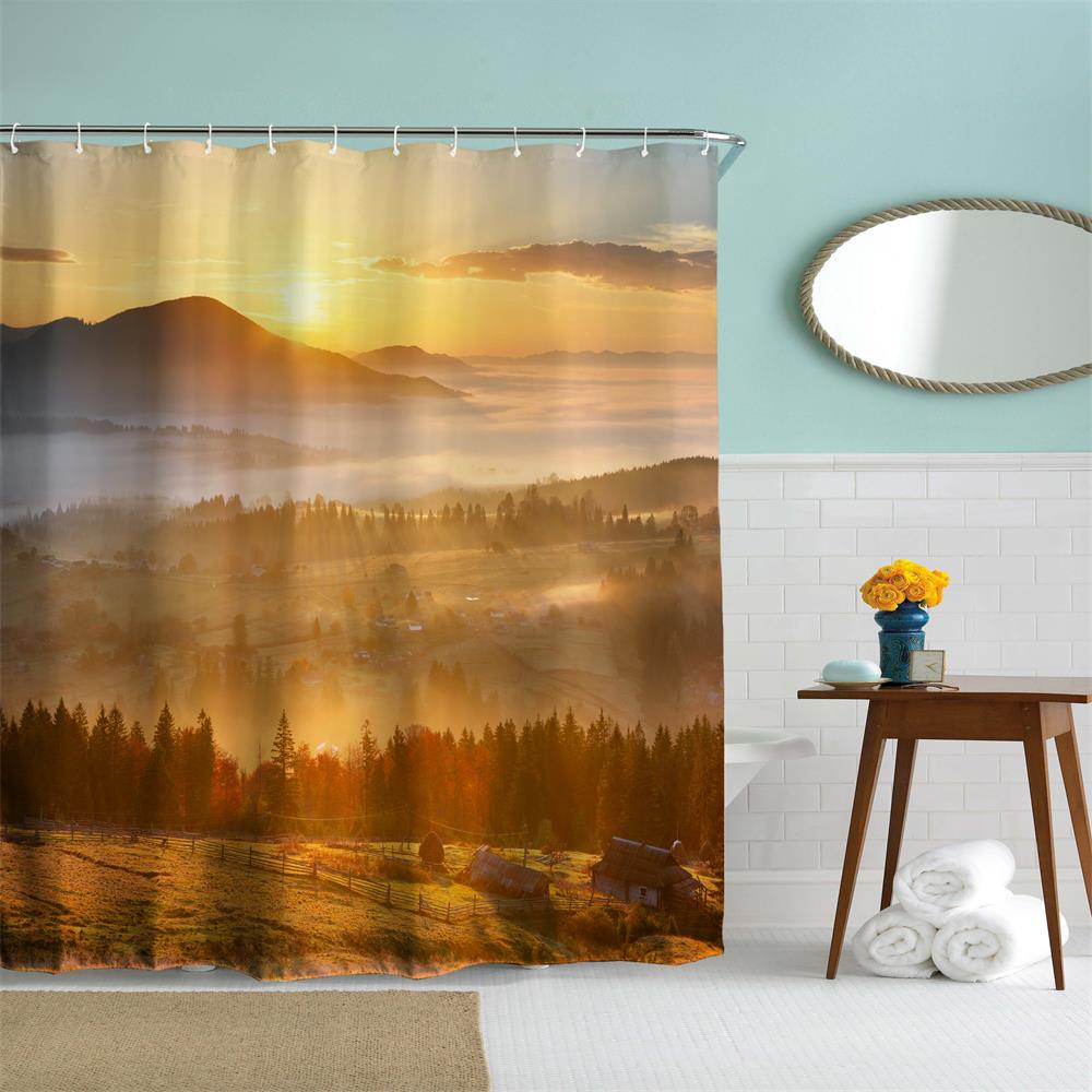 The Sun Shines Polyester Shower Curtain Bathroom Curtain High Definition 3D Printing Water-Proof