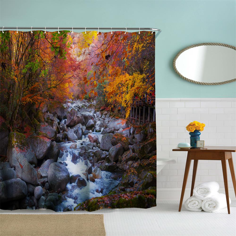 Springs Polyester Shower Curtain Bathroom Curtain High Definition 3D Printing Water-Proof