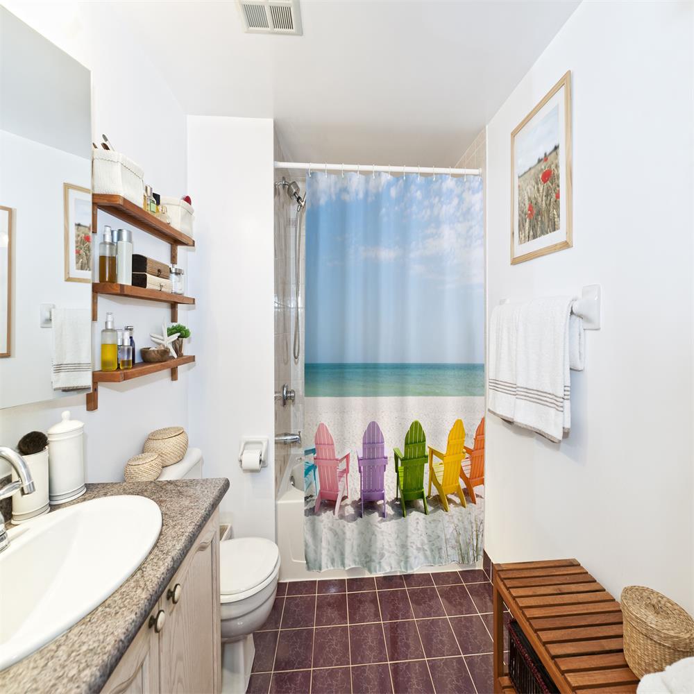 Multicolored Beach Chair Polyester Shower Curtain Bathroom Curtain High Definition 3D Printing Water-Proof