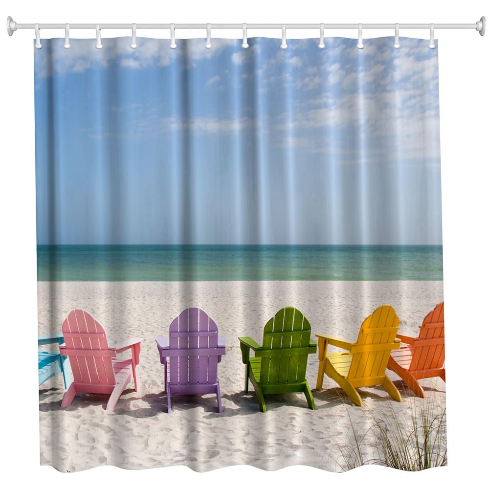Multicolored Beach Chair Polyester Shower Curtain Bathroom Curtain High Definition 3D Printing Water-Proof