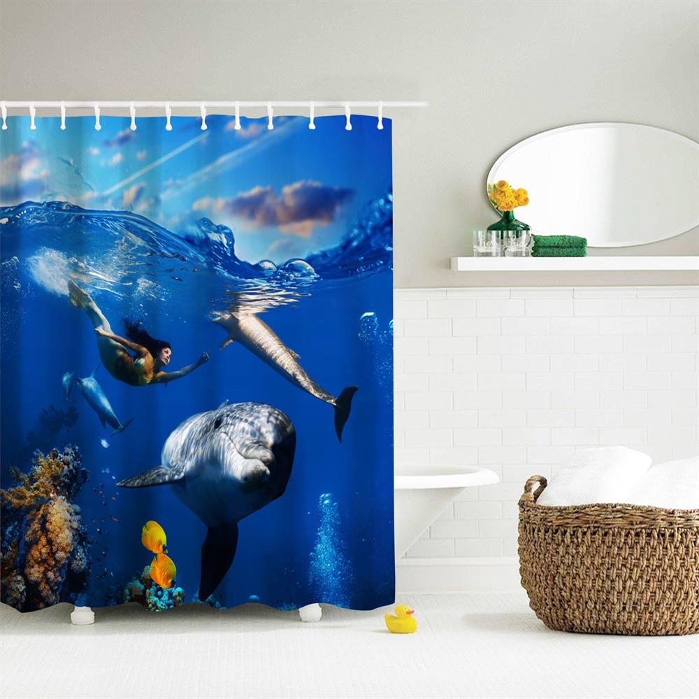 The Mermaid and the Whale Polyester Shower Curtain Bathroom Curtain High Definition 3D Printing Water-Proof