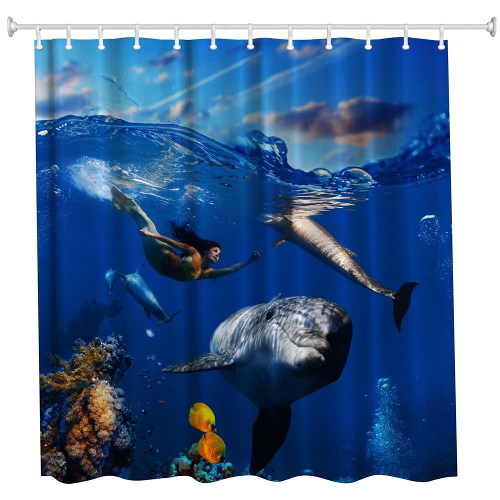 The Mermaid and the Whale Polyester Shower Curtain Bathroom Curtain High Definition 3D Printing Water-Proof