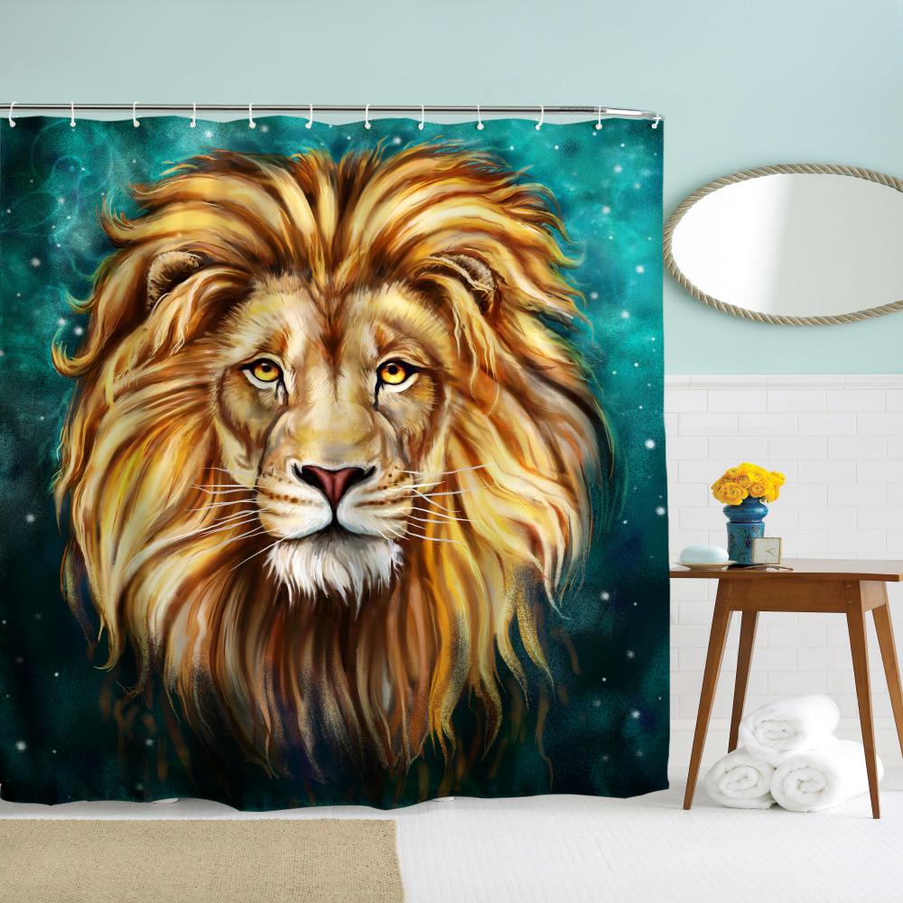 King Lion Polyester Shower Curtain Bathroom Curtain High Definition 3D Printing Water-Proof