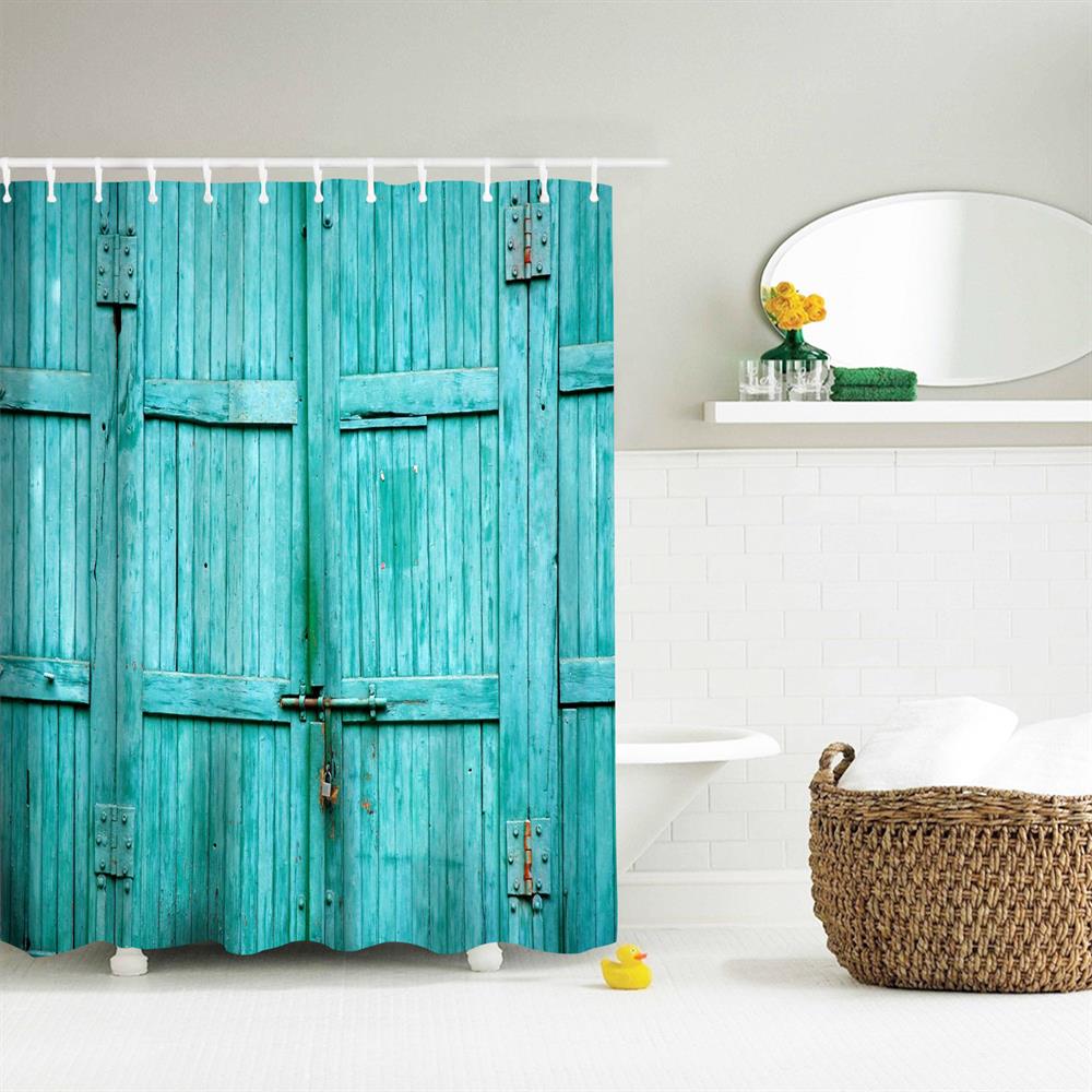 The Blue Wooden Door Polyester Shower Curtain Bathroom Curtain High Definition 3D Printing Water-Proof