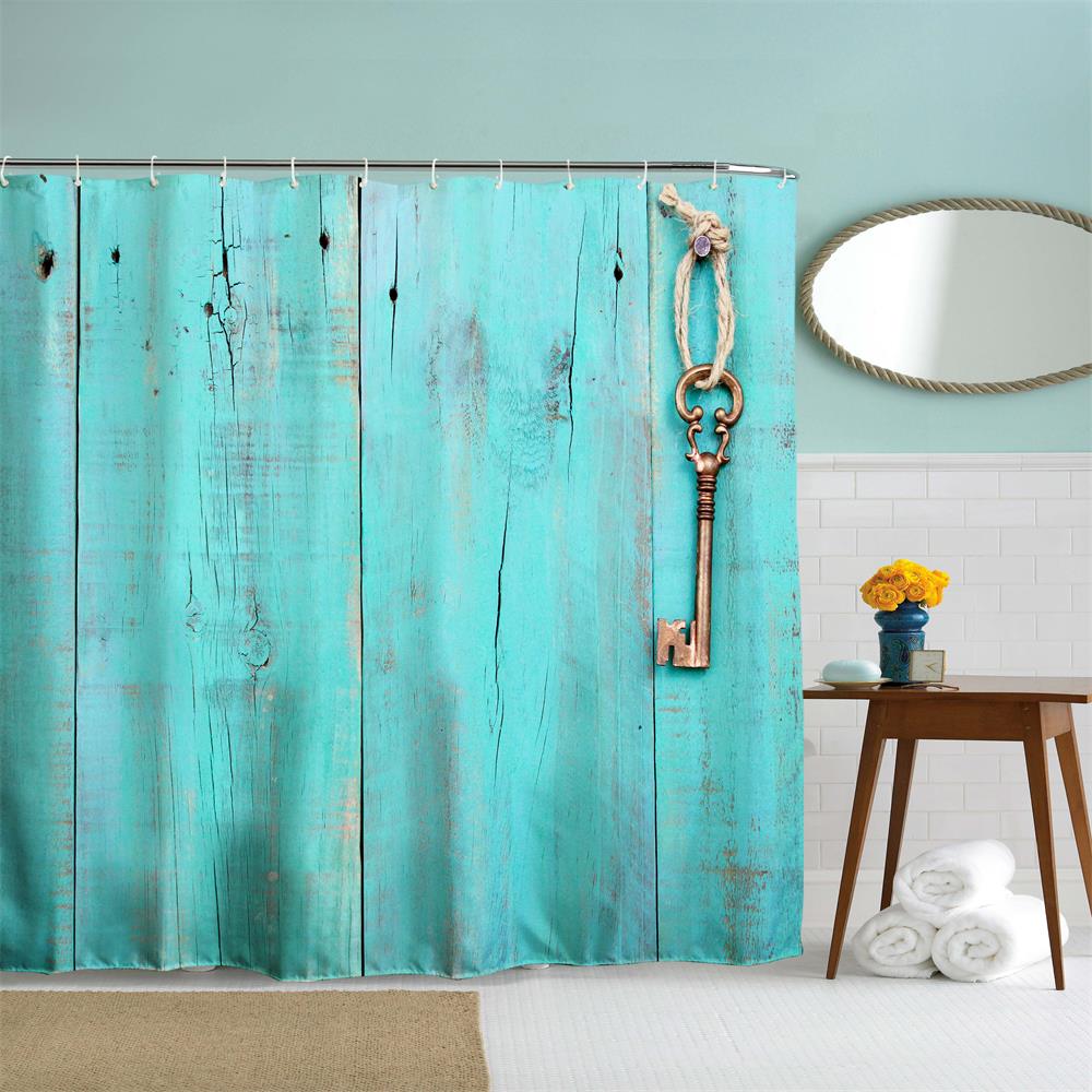 Blue Door and Key Polyester Shower Curtain Bathroom Curtain High Definition 3D Printing Water-Proof