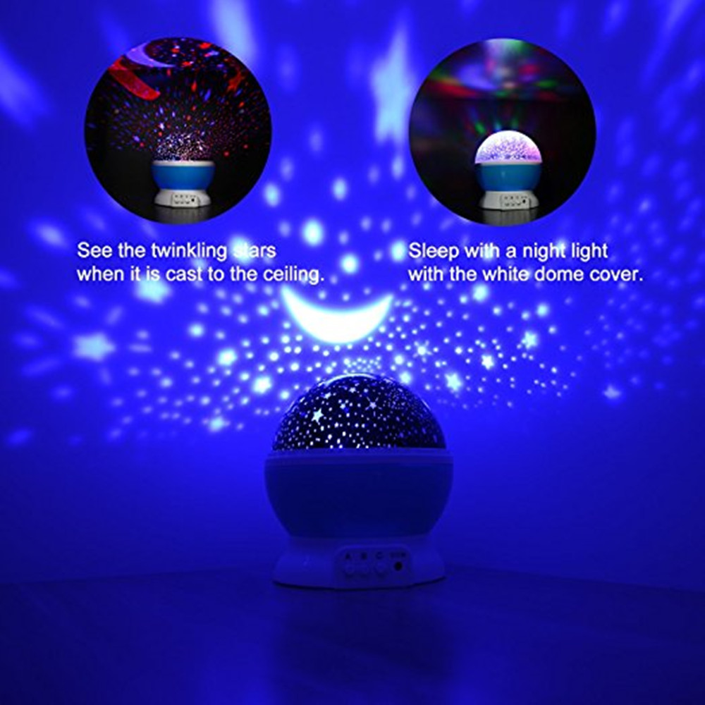 Night light projector 4 LED Bead 360 Degree Romantic Room Rotating Cosmos Star Projector