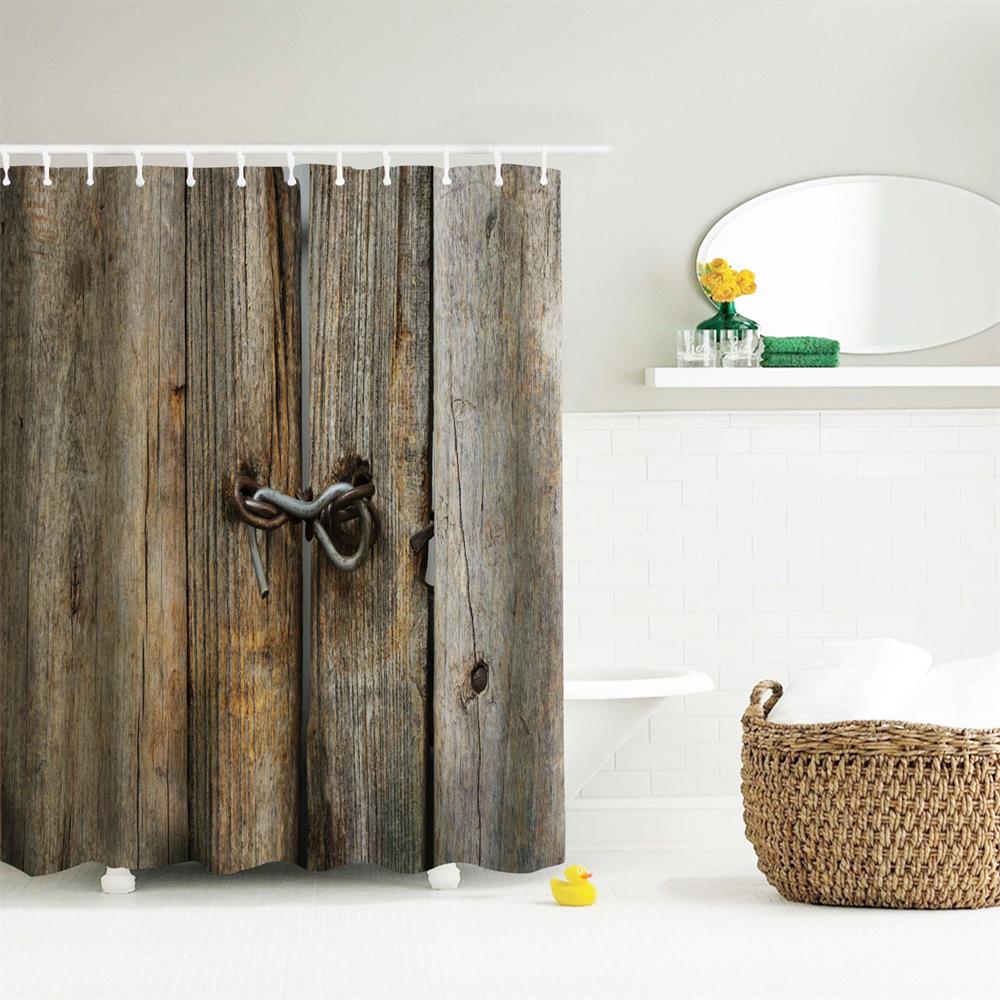 Old Wooden Door Polyester Shower Curtain Bathroom Curtain High Definition 3D Printing Water-Proof