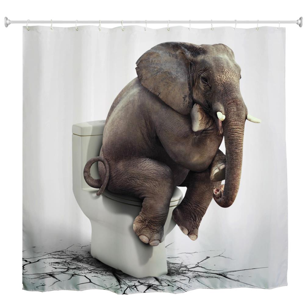 Elephant Thinker Polyester Shower Curtain Bathroom Curtain High Definition 3D Printing Water-Proof