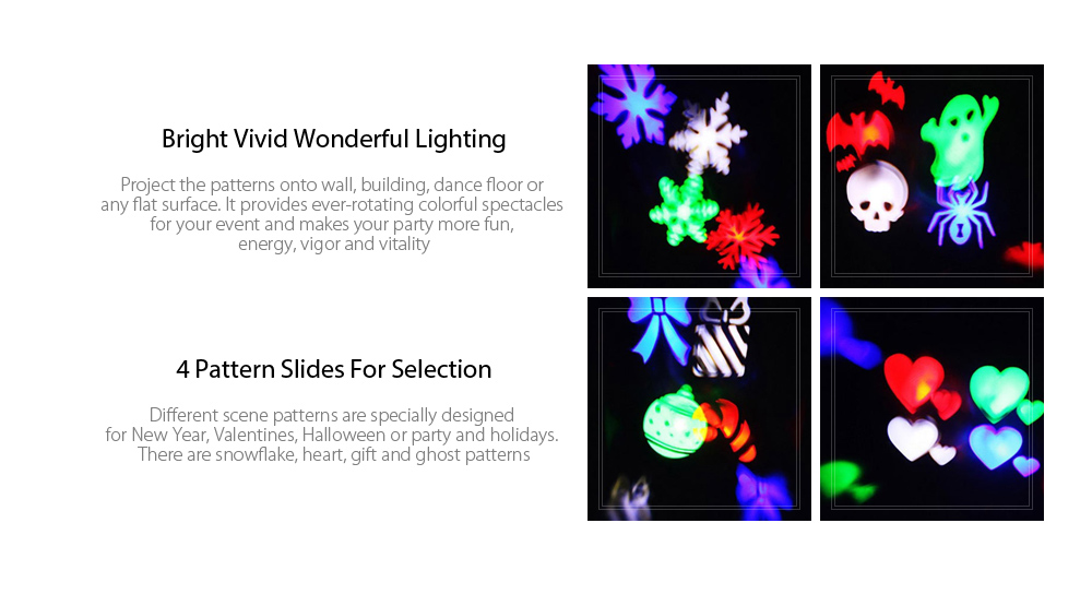 Youoklight 1PCS 4W Rgbw Christmas Lighting Decoration Led Snowflake Projector 4 Pattern Lens Halloween Lighting Dj Ktv Bar Rotating Stage Light Bulbr Ac85 - 265V