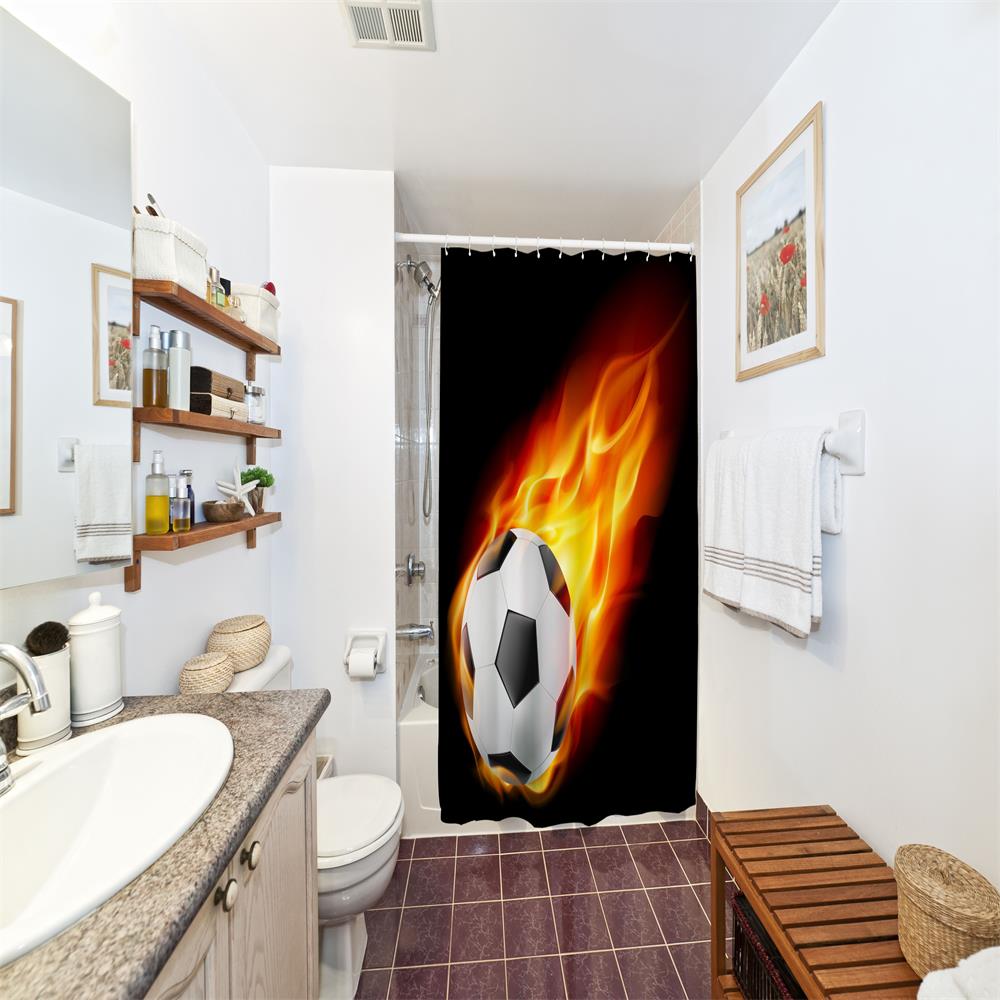 Flying Fire Football Polyester Shower Curtain Bathroom Curtain High Definition 3D Printing Water-Proof