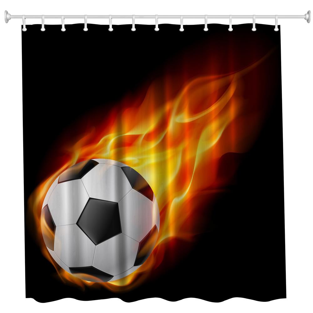 Flying Fire Football Polyester Shower Curtain Bathroom Curtain High Definition 3D Printing Water-Proof