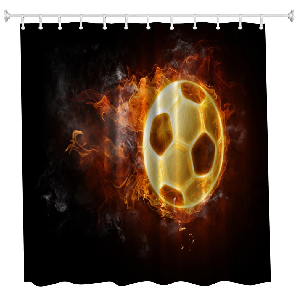 Football Flame Polyester Shower Curtain Bathroom Curtain High Definition 3D Printing Water-Proof
