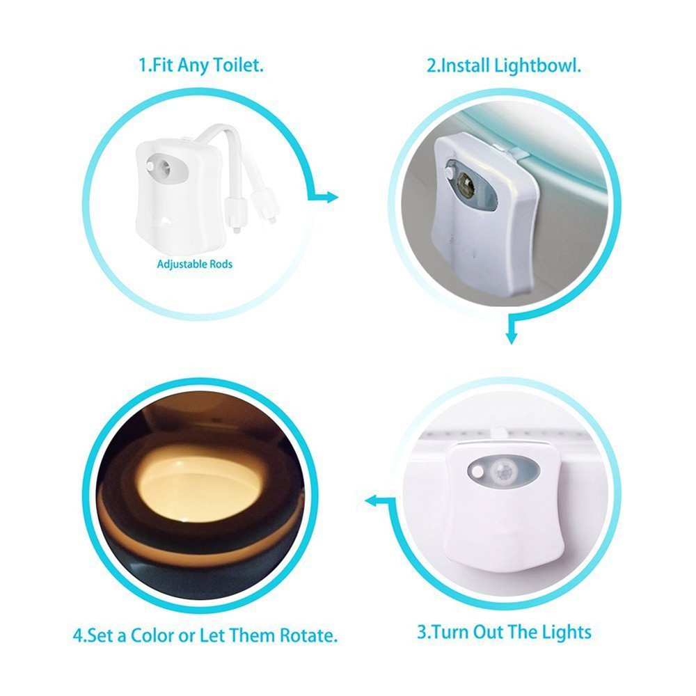 KWB Motion Activated Toilet Night Light 8 Color Changing Led Toilet Seat Light Motion Sensor Toilet