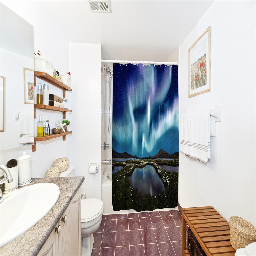 Aurora Polyester Shower Curtain Bathroom Curtain High Definition 3D Printing Water-Proof