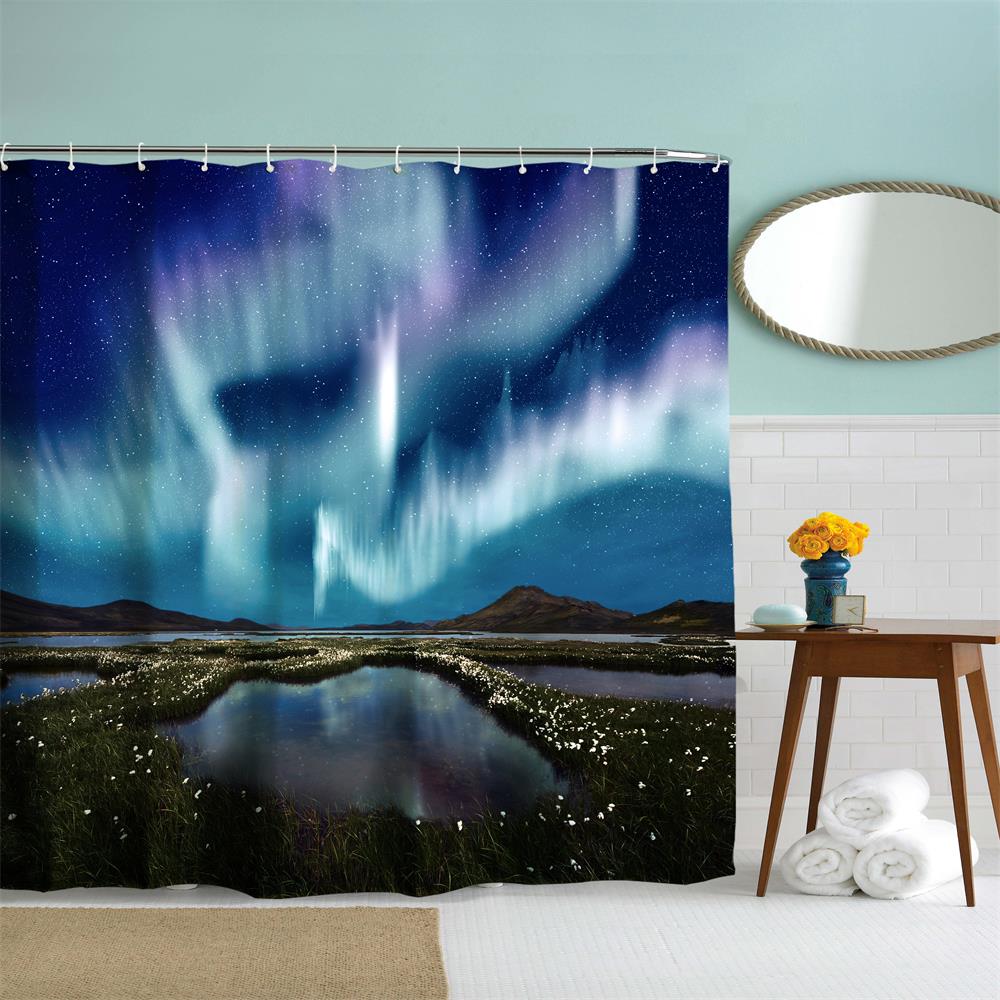 Aurora Polyester Shower Curtain Bathroom Curtain High Definition 3D Printing Water-Proof