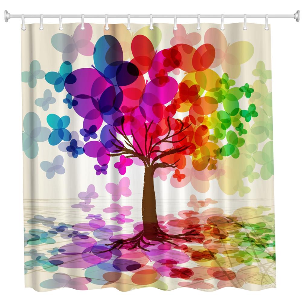 Colorful Tree Polyester Shower Curtain Bathroom Curtain High Definition 3D Printing Water-Proof