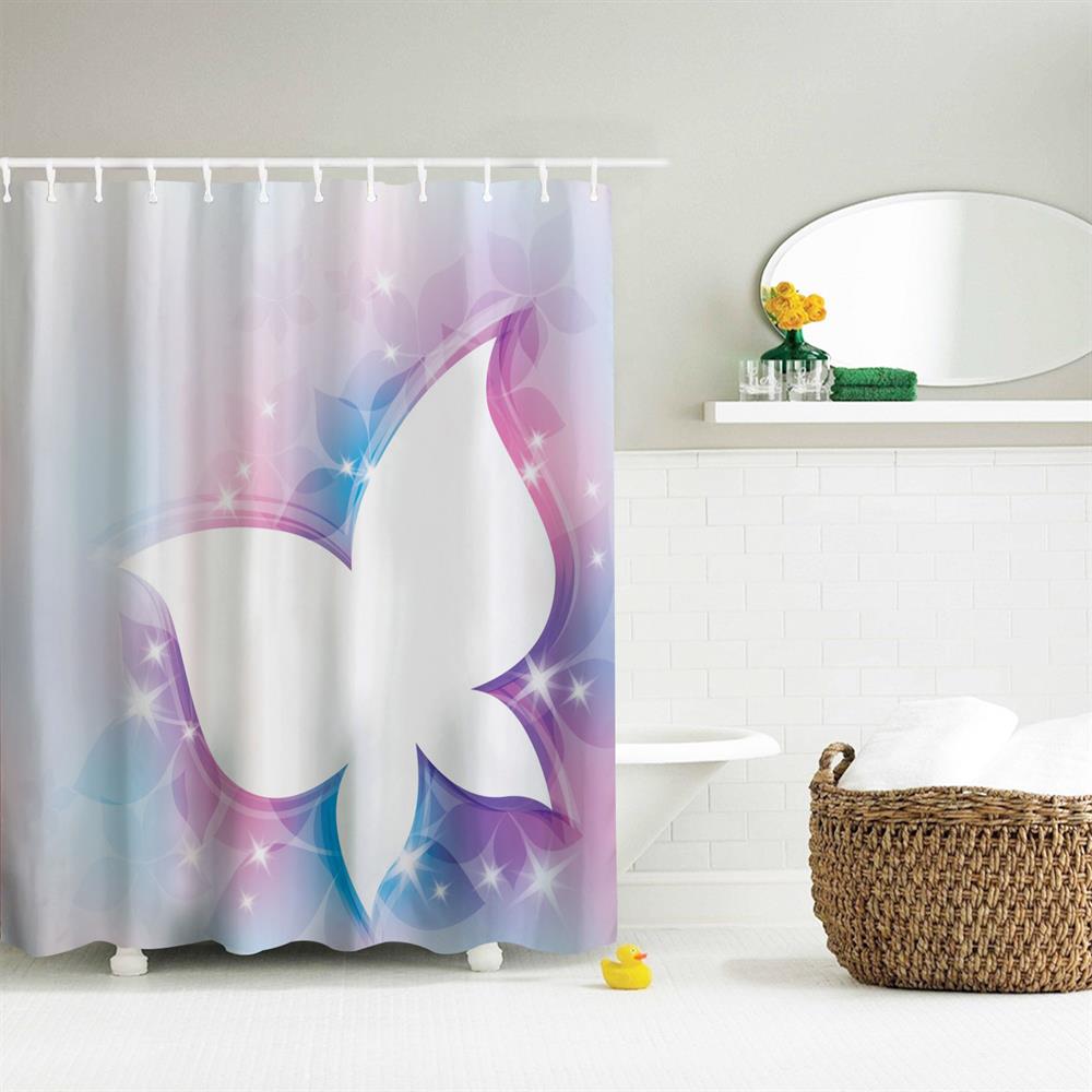 Fancy Butterfly Polyester Shower Curtain Bathroom Curtain High Definition 3D Printing Water-Proof