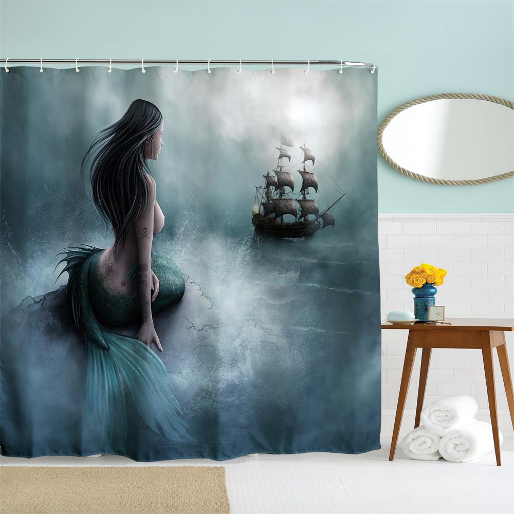 Mermaid's Temptation Polyester Shower Curtain Bathroom Curtain High Definition 3D Printing Water-Proof