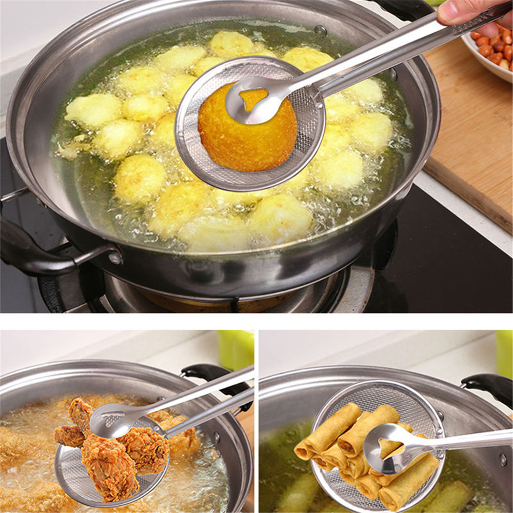 Stainless Steel Strainer Kitchen Filter Mesh Spoon Fried Food Oil Strainer Clip