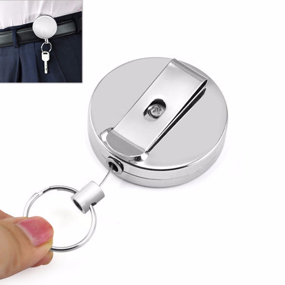 Hot 1PC Retractable Metal Card Card Holder Steel Recoil Belt Clip Zipper Key Chain