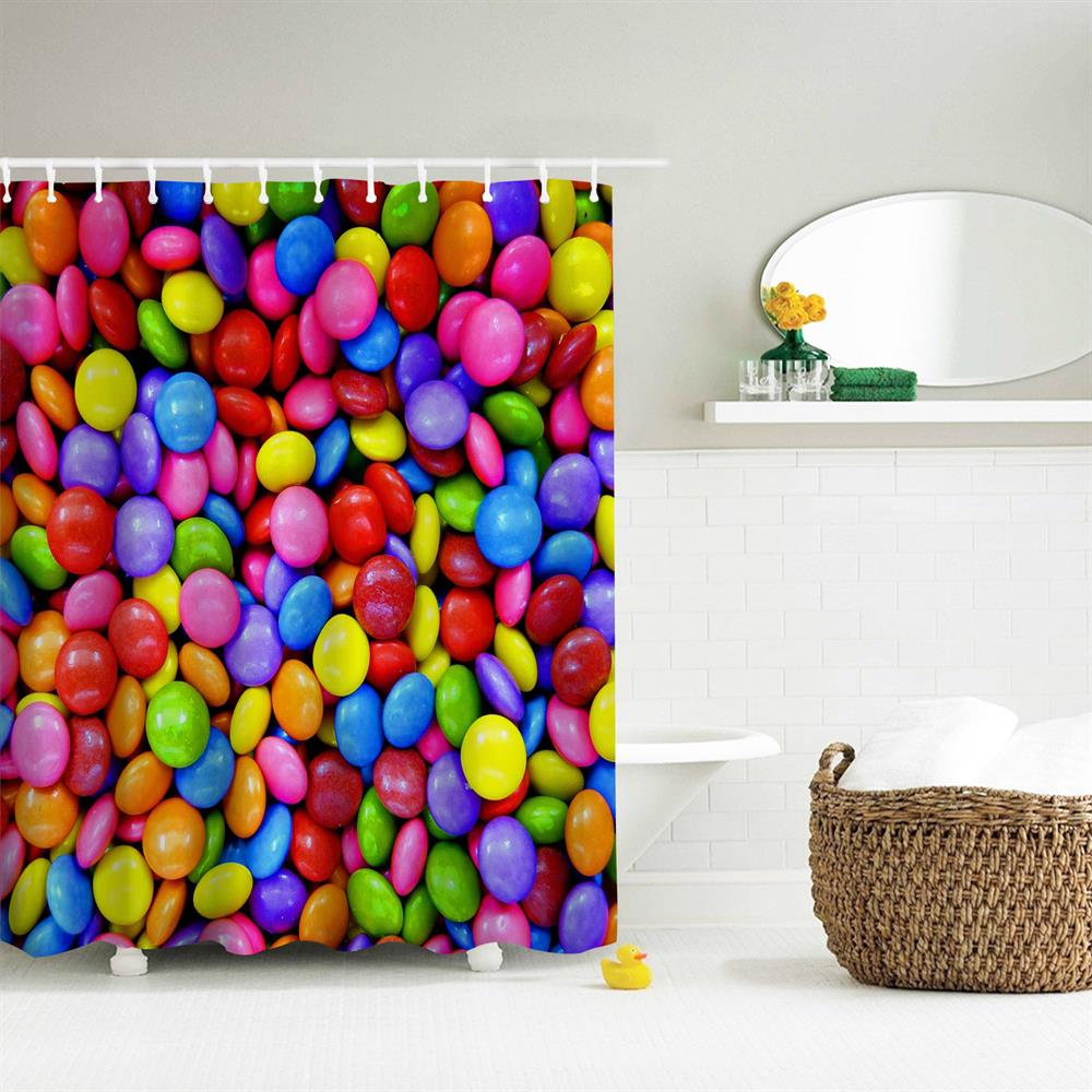 Rainbow Bean Polyester Shower Curtain Bathroom Curtain High Definition 3D Printing Water-Proof