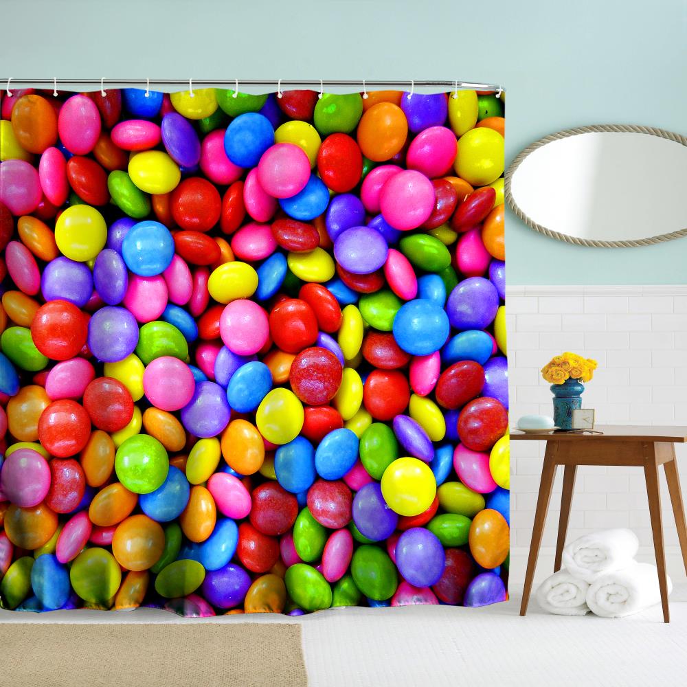 Rainbow Bean Polyester Shower Curtain Bathroom Curtain High Definition 3D Printing Water-Proof