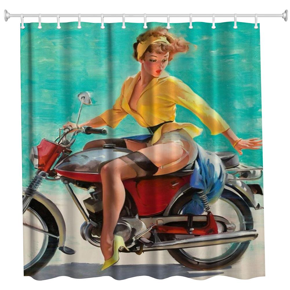 The Beauty on the Motorbike Polyester Shower Curtain Bathroom Curtain High Definition 3D Printing Water-Proof