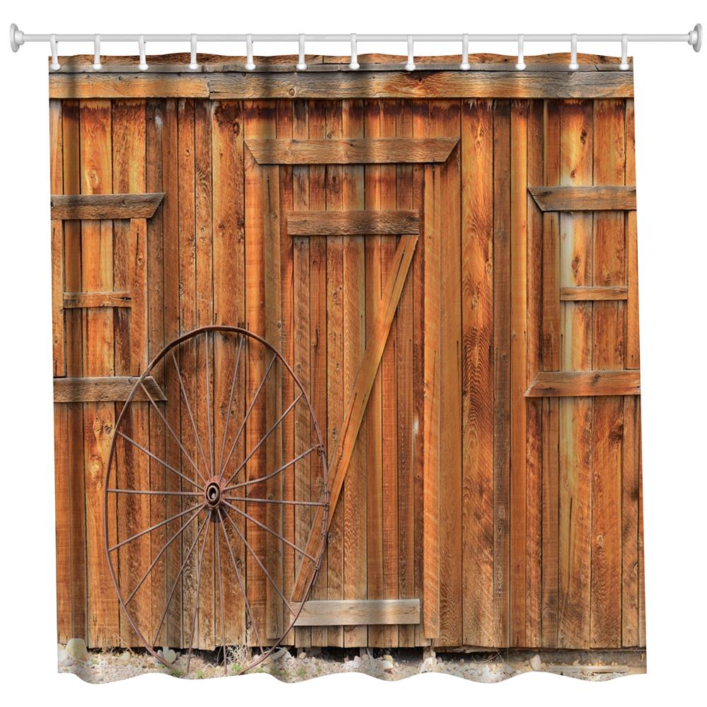 The Wheel Wooden Door Polyester Shower Curtain Bathroom Curtain High Definition 3D Printing Water-Proof