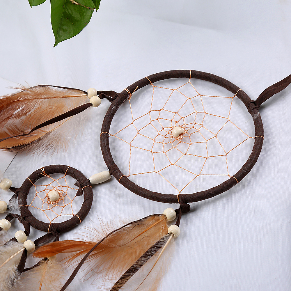 Indian Style Brown Dream Catcher Feathers Core Bead Dreamcatcher for Wall Car Decoration