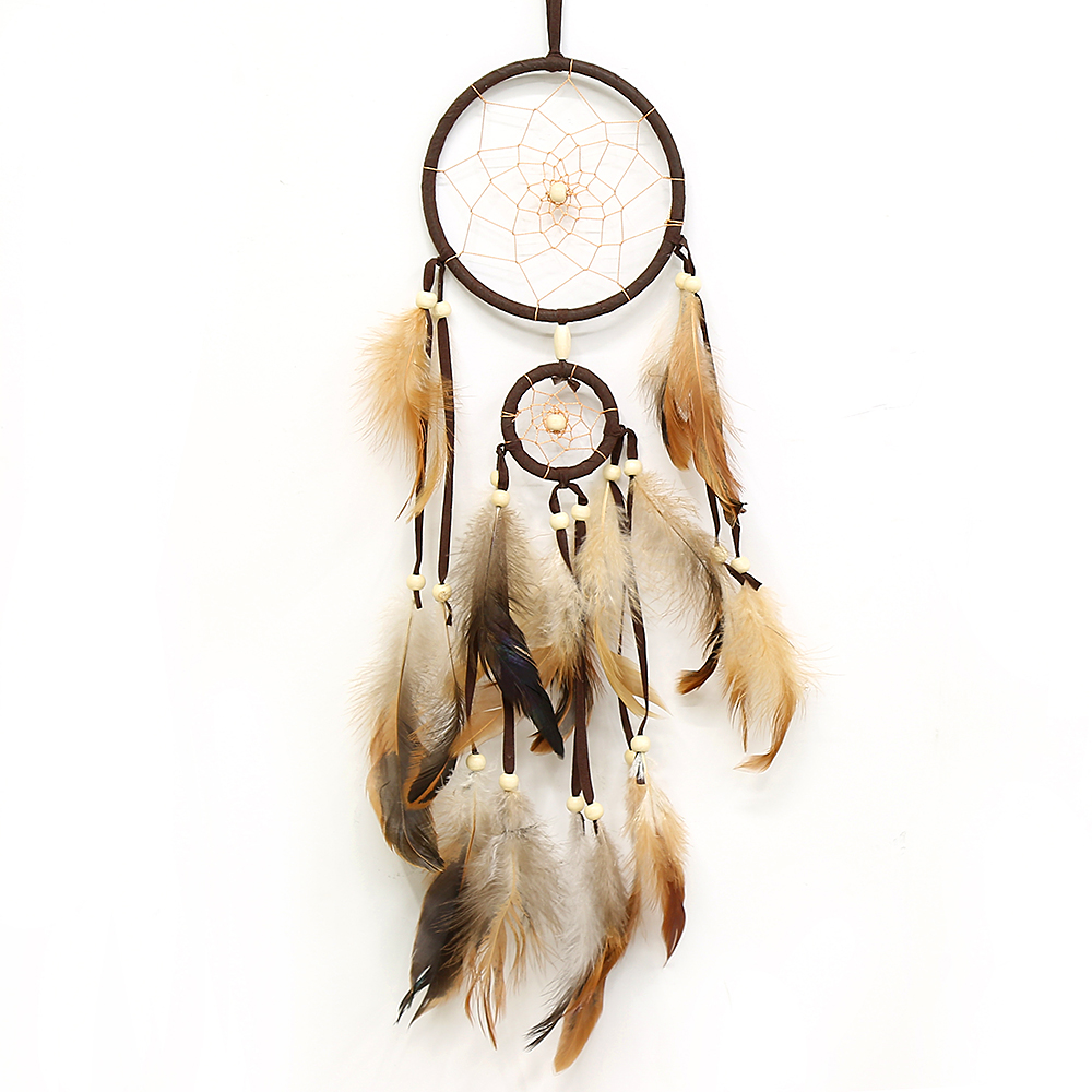 Indian Style Brown Dream Catcher Feathers Core Bead Dreamcatcher for Wall Car Decoration