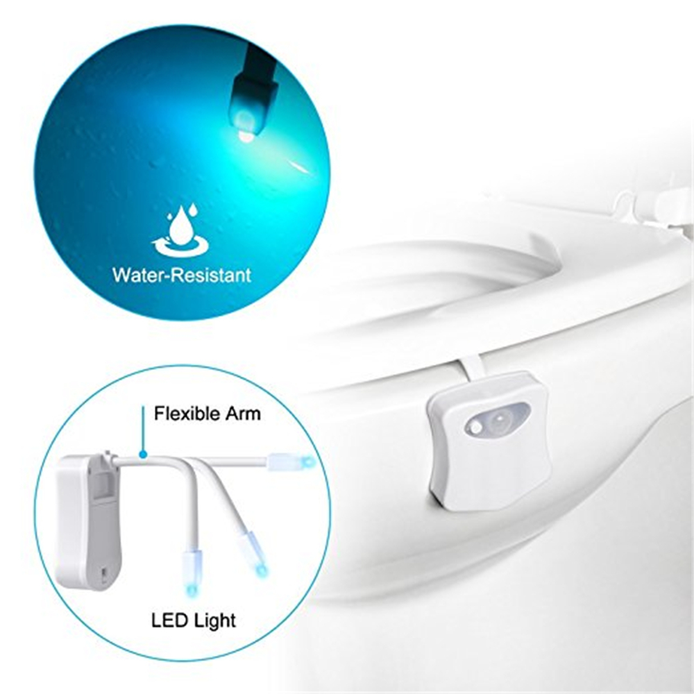 Sunnest Motion Activated Toilet Night Light LED Bowl Light Motion Sensor Seat Light 8 Color Changing Fit Any Toilet