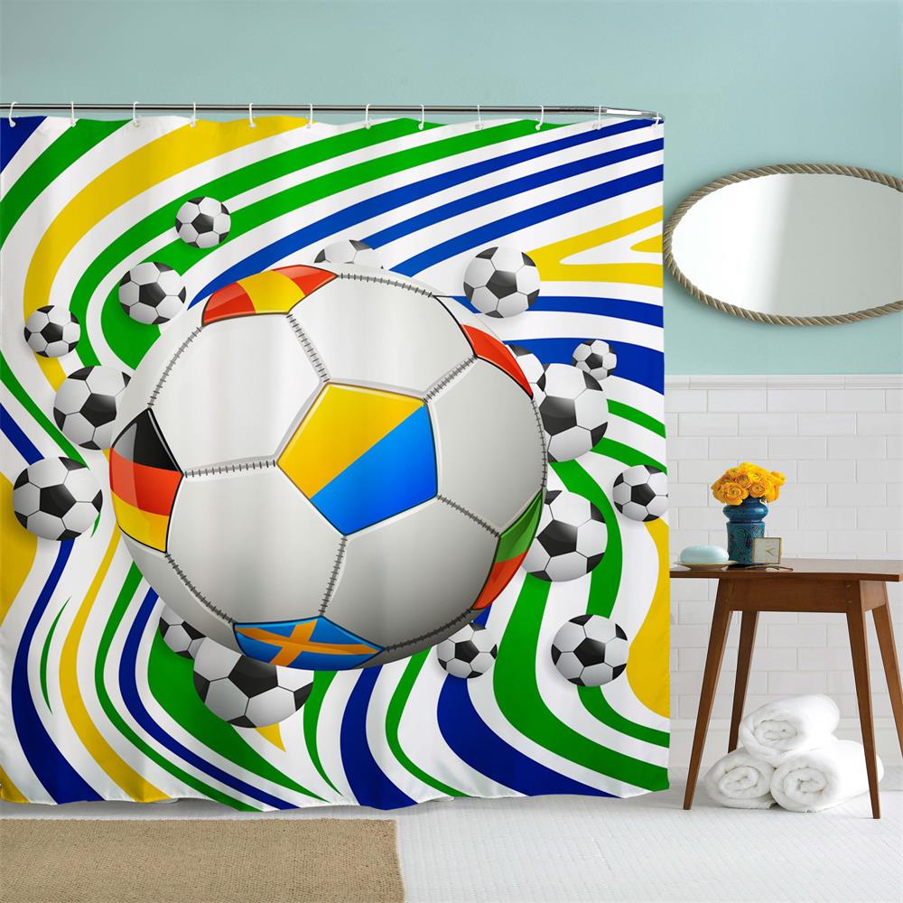 Color Bar Football Polyester Shower Curtain Bathroom Curtain High Definition 3D Printing Water-Proof