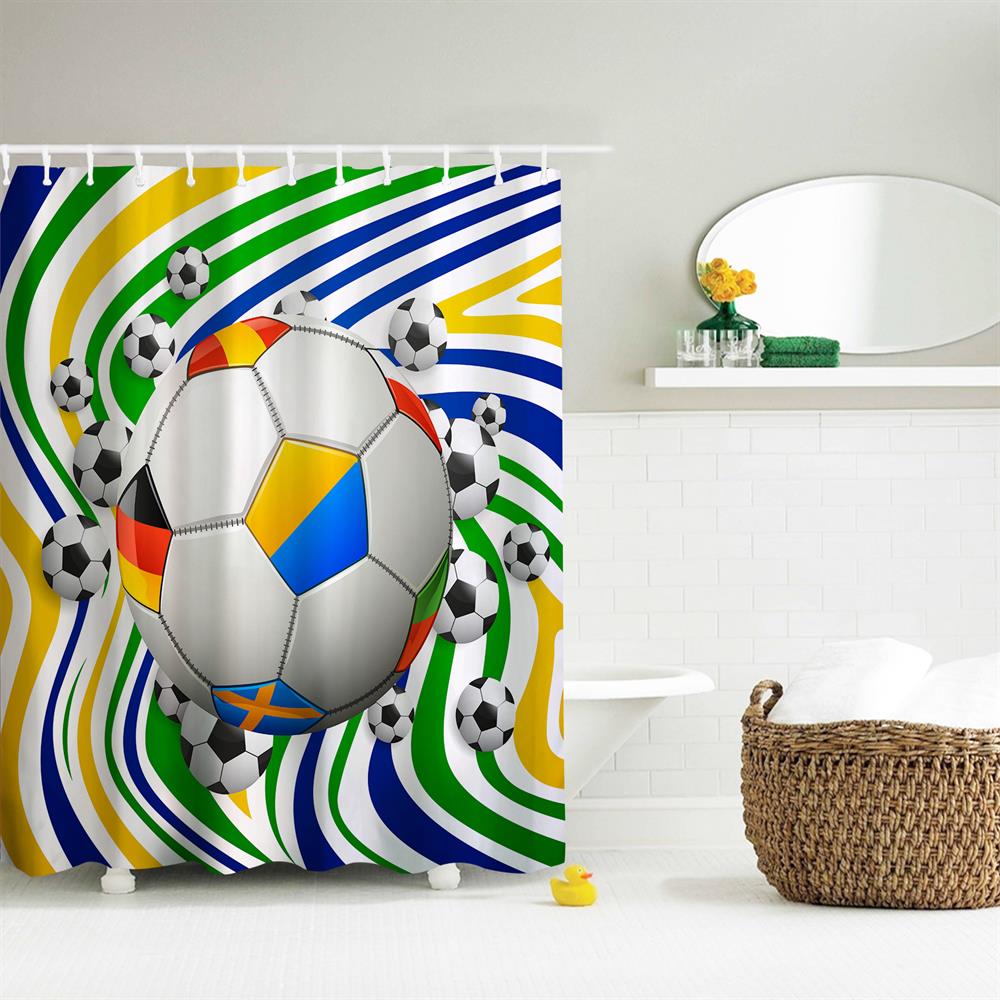 Color Bar Football Polyester Shower Curtain Bathroom Curtain High Definition 3D Printing Water-Proof