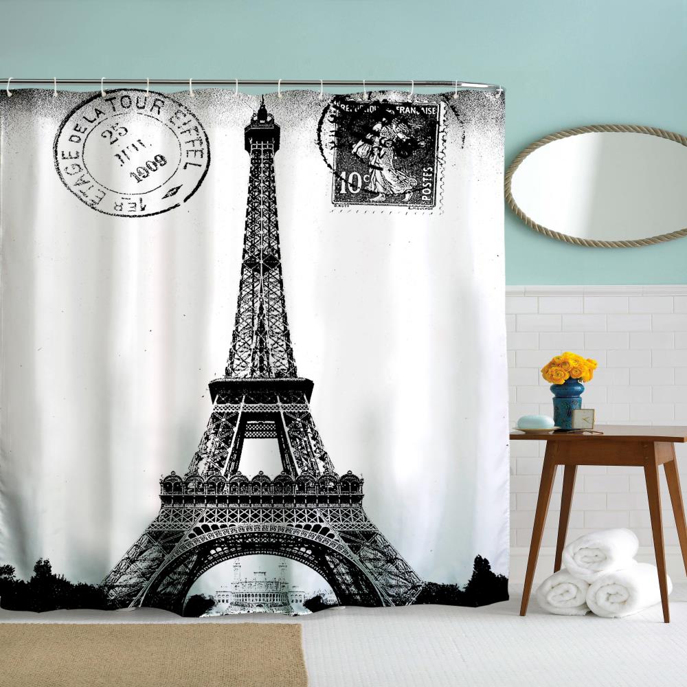 Stamp Tower Polyester Shower Curtain Bathroom High Definition 3D Printing Water-Proof