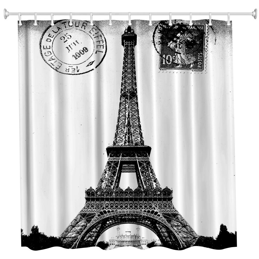 Stamp Tower Polyester Shower Curtain Bathroom High Definition 3D Printing Water-Proof