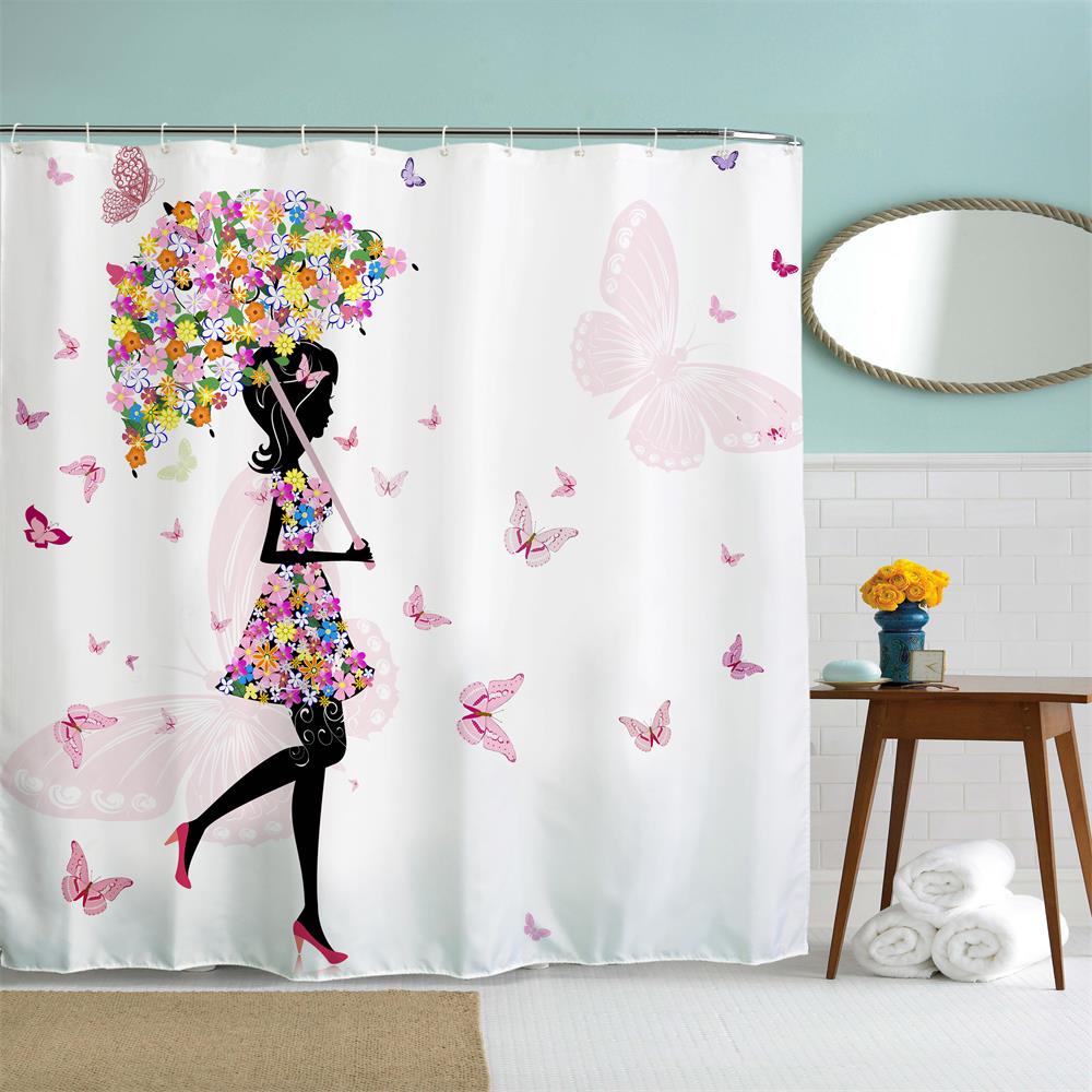 Umbrella Girl Polyester Shower Curtain Bathroom High Definition 3D Printing Water-Proof