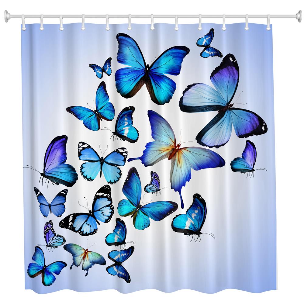 Butterfly Combination Polyester Shower Curtain Bathroom High Definition 3D Printing Water-Proof