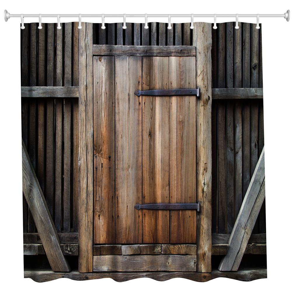 Fence Wooden Door Polyester Shower Curtain Bathroom High Definition 3D Printing Water-Proof
