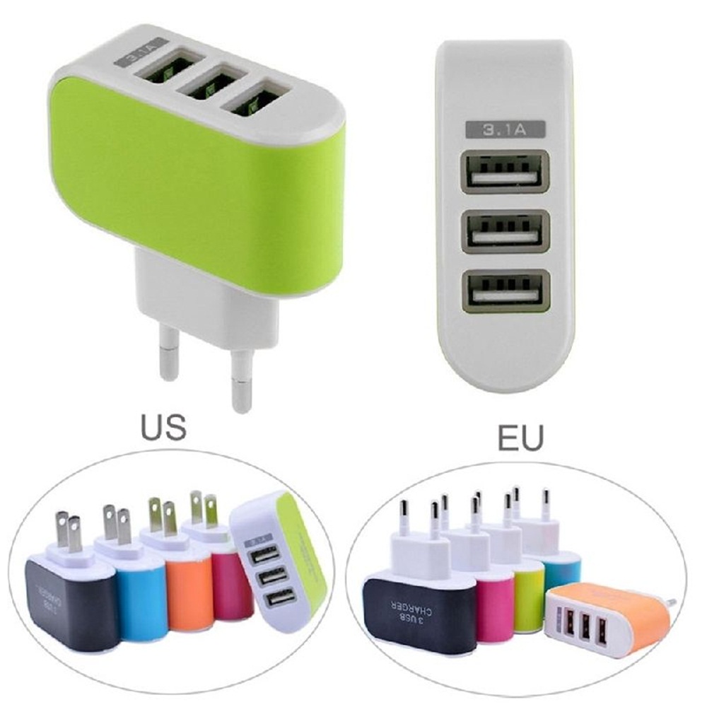 3.1A Portable Triple Home Wall 3 USB Port Wall Charger Adapter Charger AC EU/US Plug