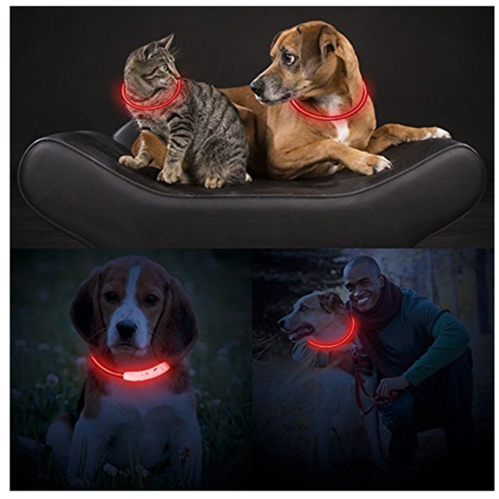 Yeshold LED Dog Necklace Collar USB Rechargeable Safety Waterproof Light Adjustable Flashing Pet Neck Loop