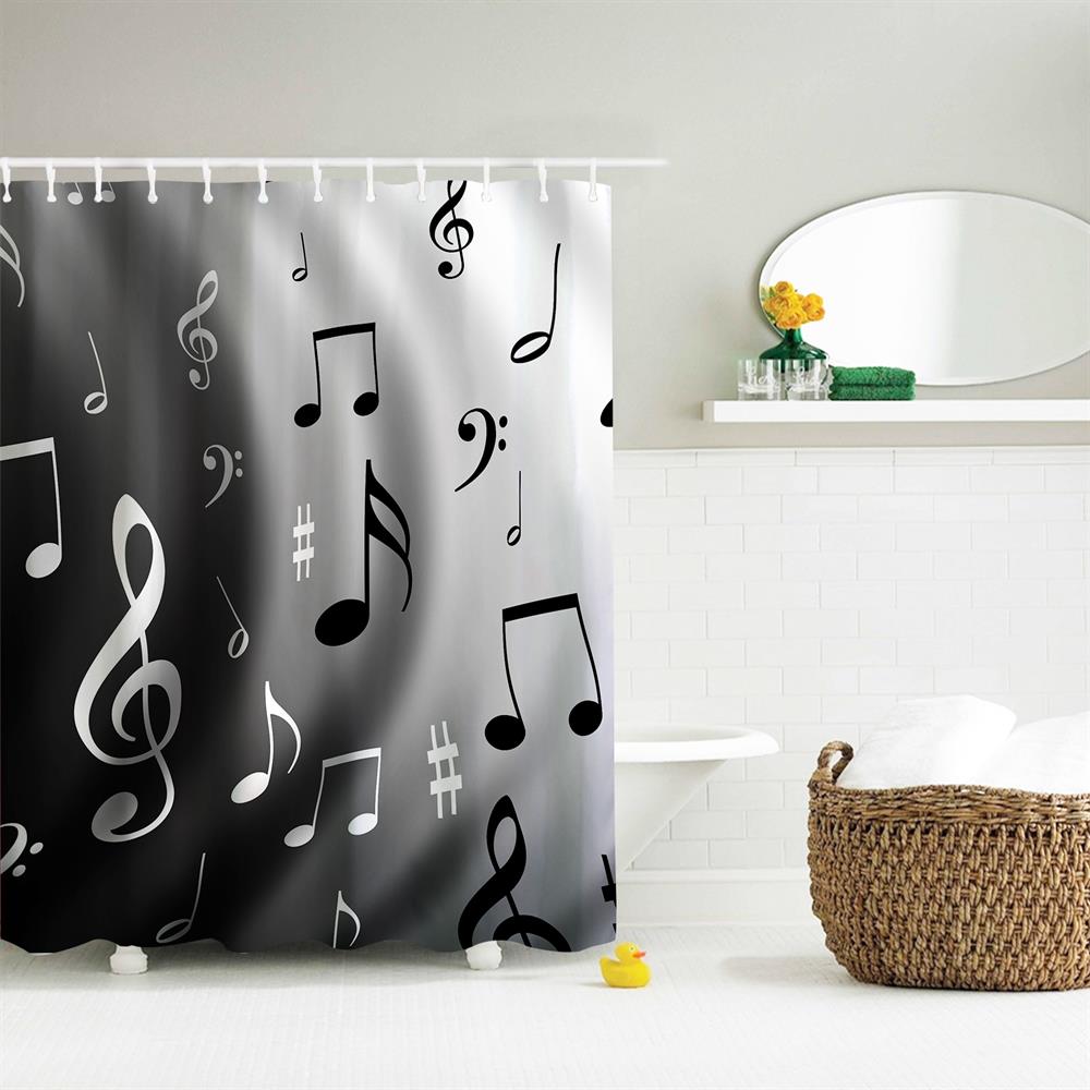Wavy Notes Polyester Shower Curtain Bathroom High Definition 3D Printing Water-Proof