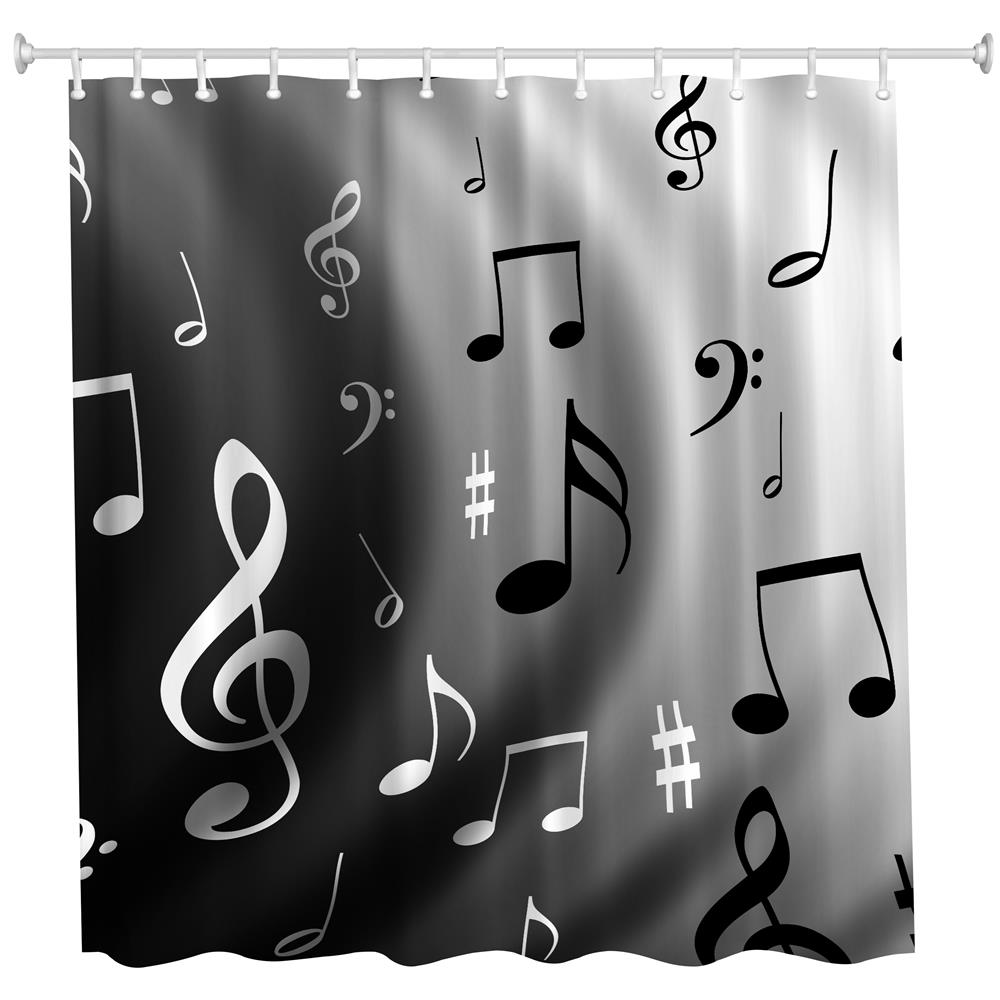 Wavy Notes Polyester Shower Curtain Bathroom High Definition 3D Printing Water-Proof