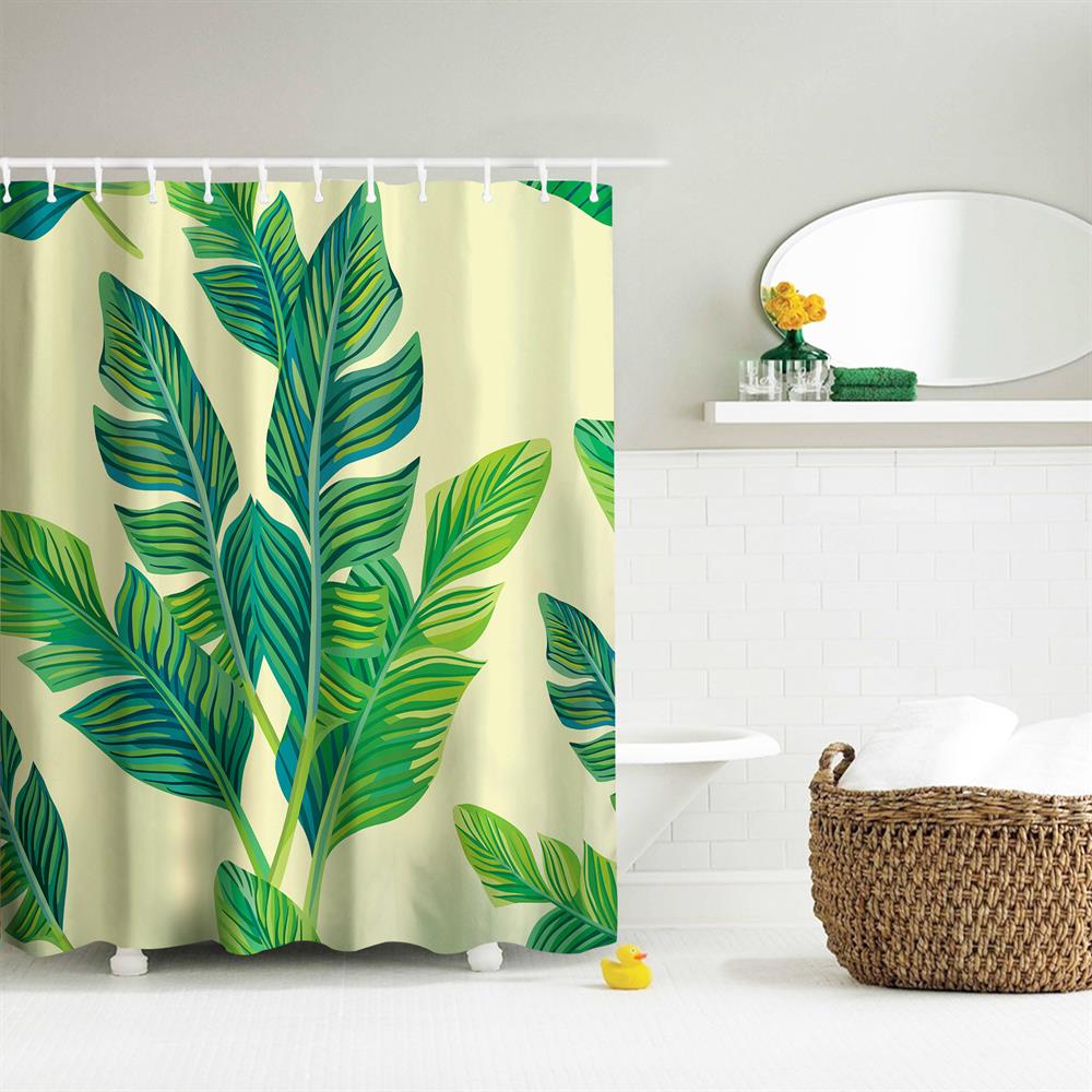 Banana Leaf with Yellow Background Polyester Shower Curtain Bathroom High Definition 3D Printing Water-Proof