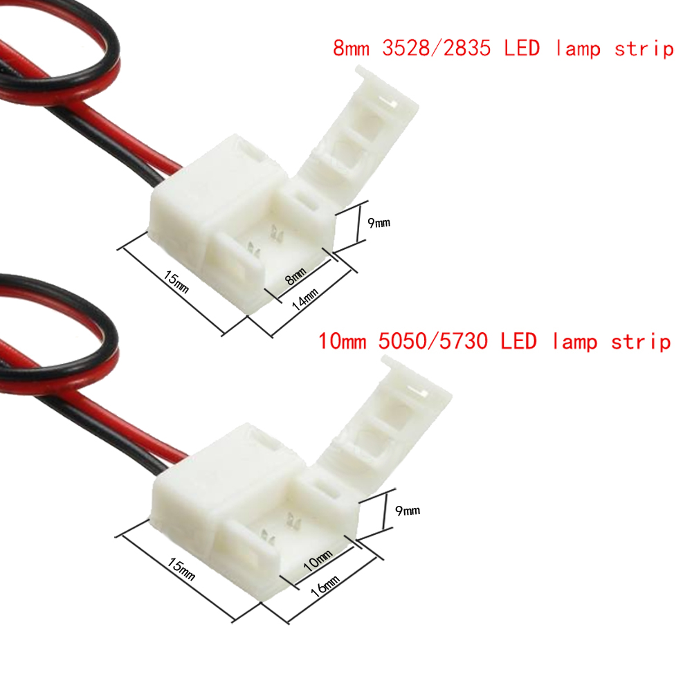 ZDM 8 / 10mm 2 Pin Single Color Waterproof Both Ends LED Strip Connector Line 5PCS
